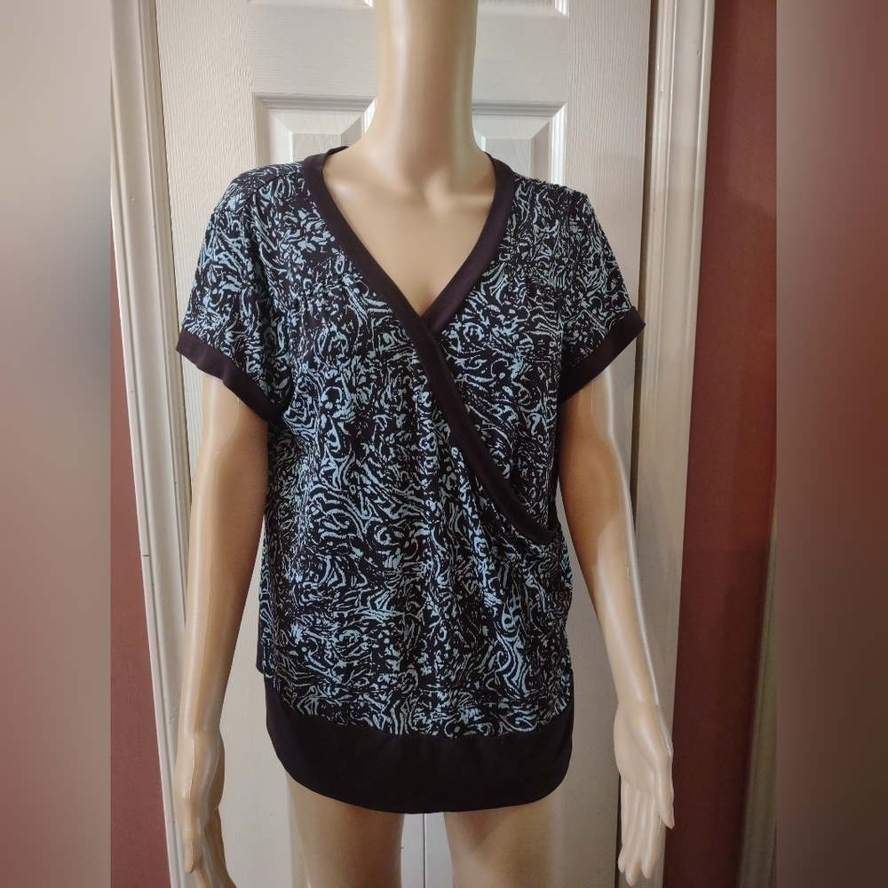 Cato women's size XL black and blue blouse shirt top